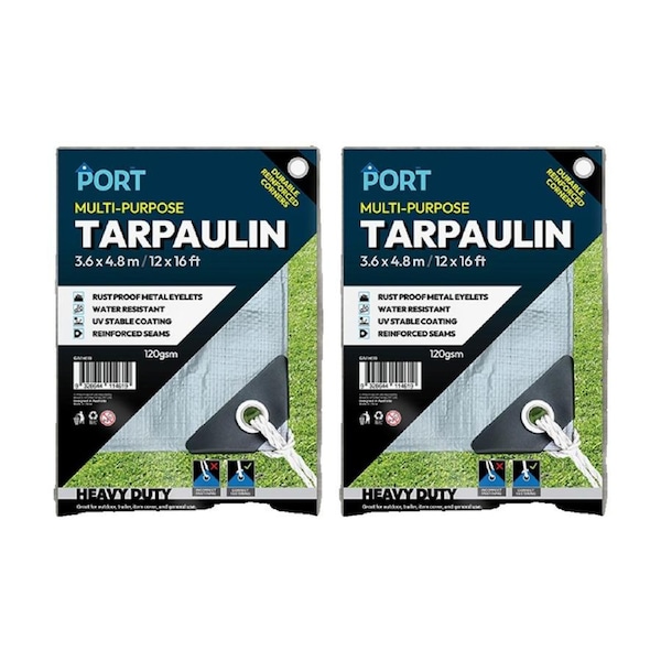 2PK Port Water Resistant UV Stable Outdoor Tarp 12x20ft 366x610cm Silver