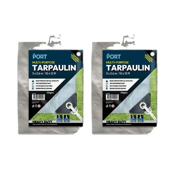 2PK Port Water Resistant UV Stable Outdoor Tarp 10x12ft 305x366cm Silver