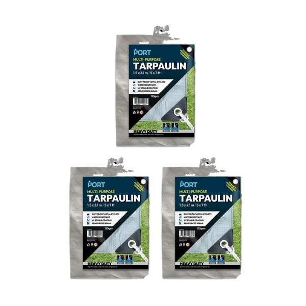 3PK Port Water Resistant UV Stable Outdoor Tarp 5x7ft 153x214cm Silver