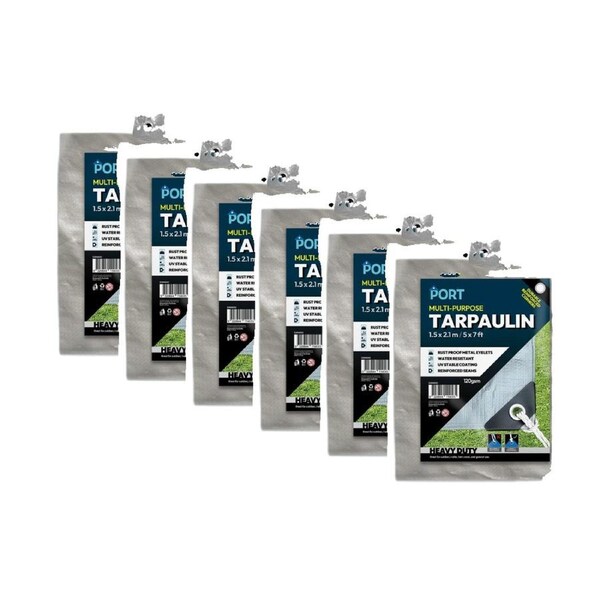6PK Port Water Resistant UV Stable Outdoor Tarp 5x7ft 153x214cm Silver