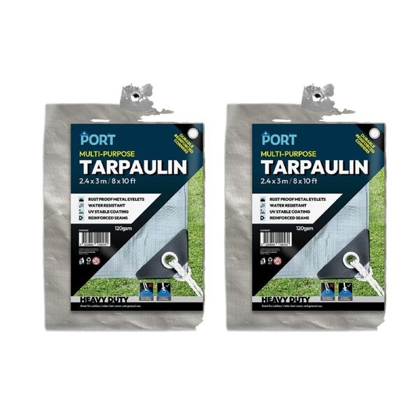 2PK Port Water Resistant UV Stable Outdoor Tarp 8x10ft 244x305cm Silver