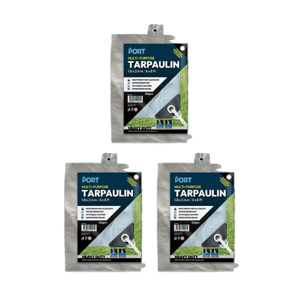 3PK Port Water Resistant UV Stable Outdoor Tarp 6x8ft 183x244cm Silver
