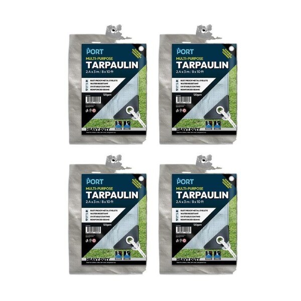 4PK Port Water Resistant UV Stable Outdoor Tarp 8x10ft 244x305cm Silver
