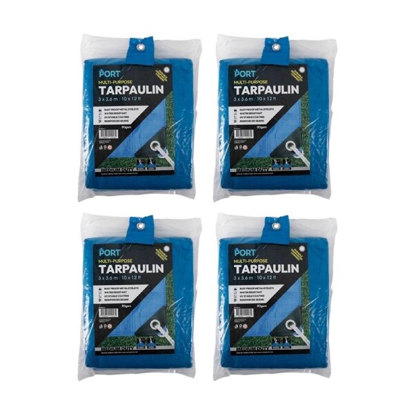 4PK Port Water Resistant UV Stable Outdoor Tarp 10x12ft 305x366cm Blue