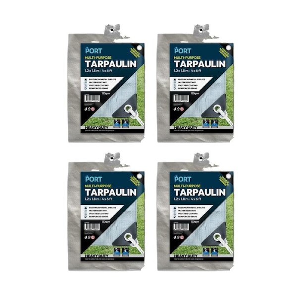 4PK Port Water Resistant UV Stable Outdoor Tarp 6x4ft 183x123cm Silver