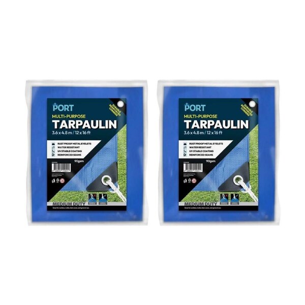 2PK Port Water Resistant UV Stable Outdoor Tarp 12x16ft 366x488cm Blue