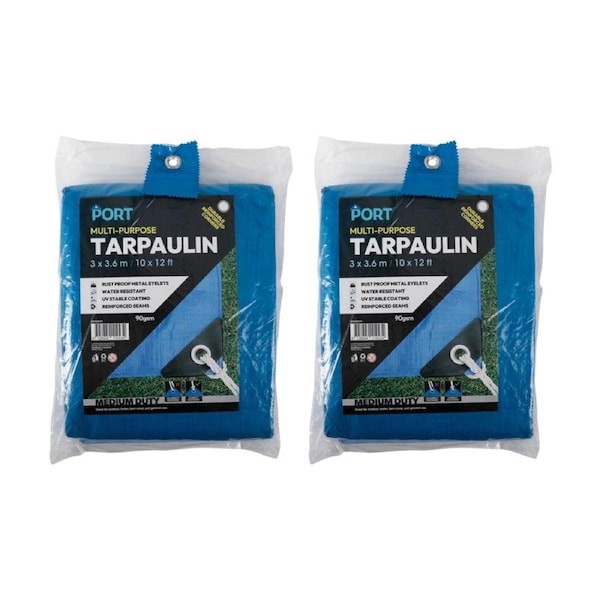 2PK Port Water Resistant UV Stable Outdoor Tarp 10x12ft 305x366cm Blue