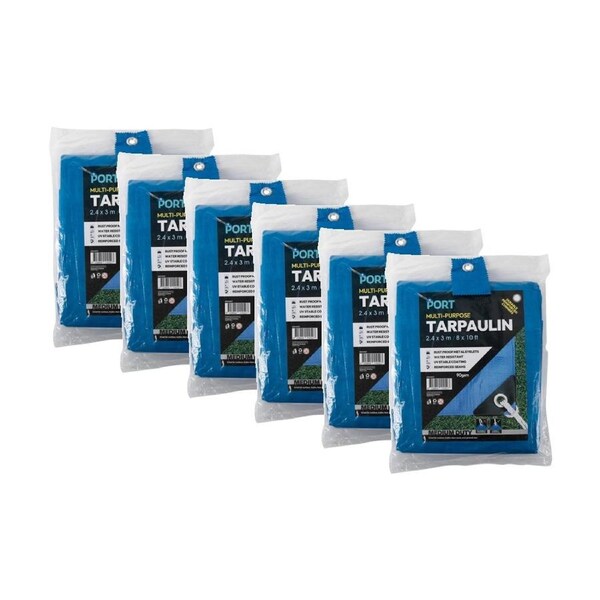 6PK Port Water Resistant UV Stable Outdoor Tarp 8x10ft 244x305cm Blue