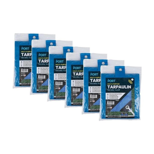 6PK Port Water Resistant UV Stable Outdoor Tarp 6x4ft 183x123cm Blue