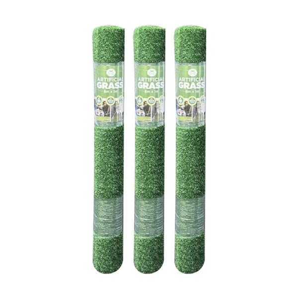 3PK Braz Artificial Grass Turf Mat Lawn 10mm Rolled 1x3m Green