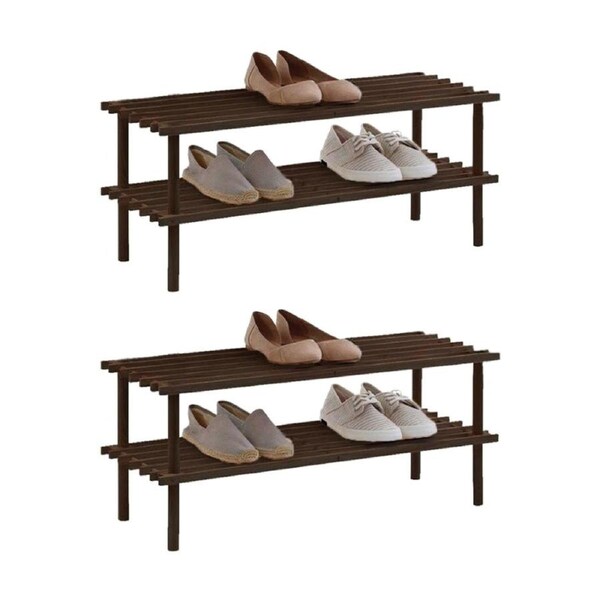 2PK Braz Wooden 2 Tier Shoe Rack Organiser Up To 6 Pairs 74x26x29cm Chocolate