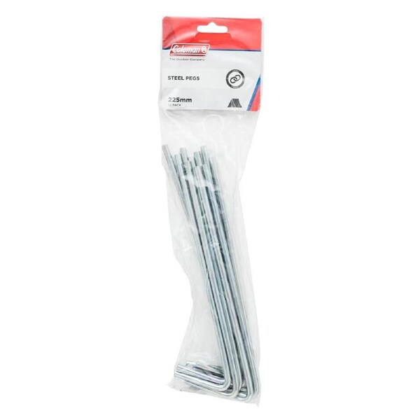 Coleman 10 Pack 6.3mm x 225mm Essentials Steel Tent Pegs - 2000017973