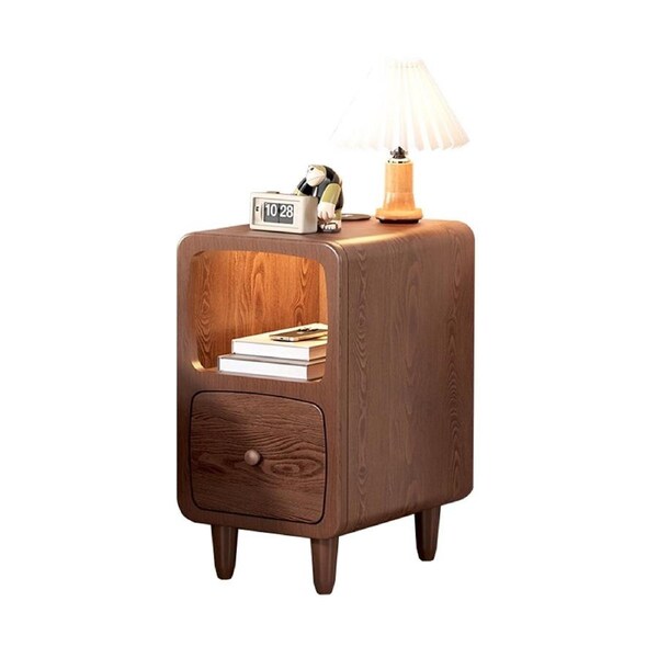 Wood Mini Bedside Table with Drawer and Shelf Compact for Bedroom Space Saving