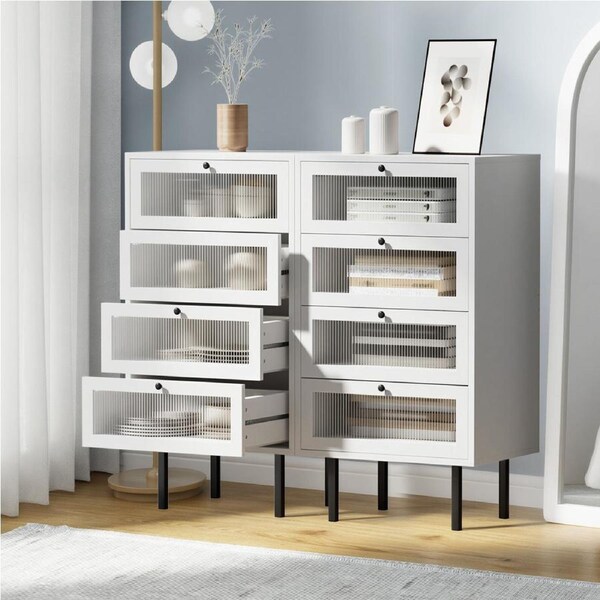 Oikiture 4 Chest of Drawers Tallboy Dresser Storage Cabinet White Set of 2