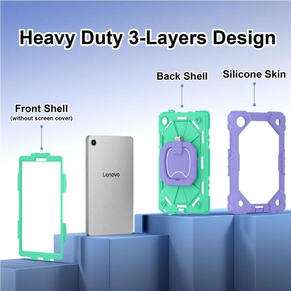 Catzon Tablet Case for Lenovo Tab One / K9 8.7 Inch Shockproof Case with Strap-PurpleGreen
