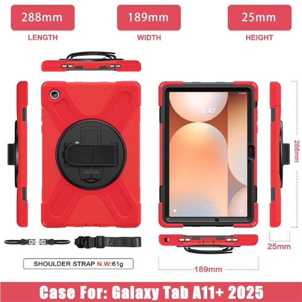 Catzon Case for Samsung Galaxy Tab A11+/SM-X230/X233/X235/X236B with Straps-Red