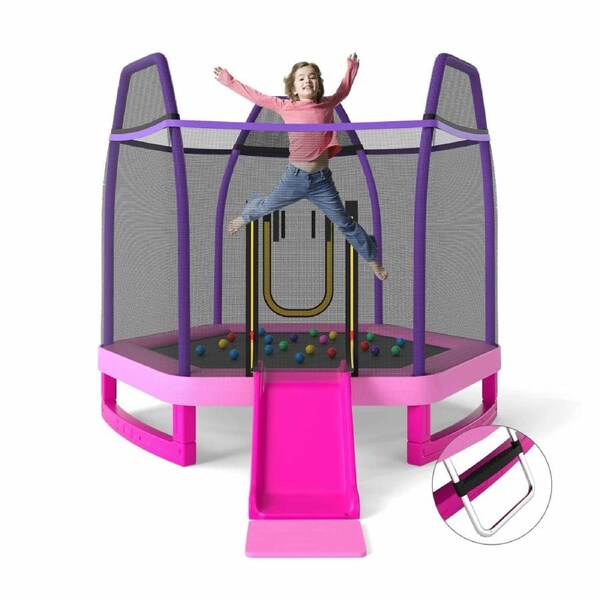 Costway Trampoline Recreational Trampoline Rebounder 270KG w/Ocean Balls Slide Ladder Galvanized Enclosure Net