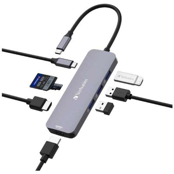 VERBATIM USB-C Connected USB-A & C/HDMI/RJ45 Multiport Connection Hub CMH-08