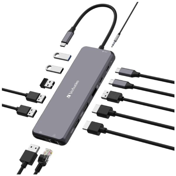 VERBATIM USB-C Connected USB-A & C/HDMI/RJ45 Multiport Connection Hub CMH-13