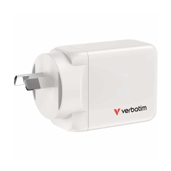 VERBATIM AU/NZ GaN Wall Plug Charger 3 Port 65W USB A/C PCR White