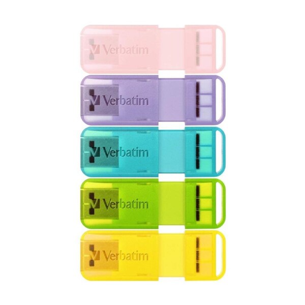 5pc VERBATIM Pop-Up USB 2.0 Flash Drives 32GB Multicolour