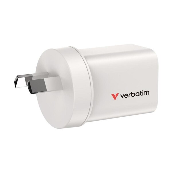VERBATIM AU/NZ GaN Wall Plug Charger 2 Port 35W USB A/C PCR White