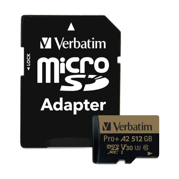 VERBATIM Pro Plus Micro SDXC Card (Class 10 UHS-I A2) W/ Adaptor 512GB