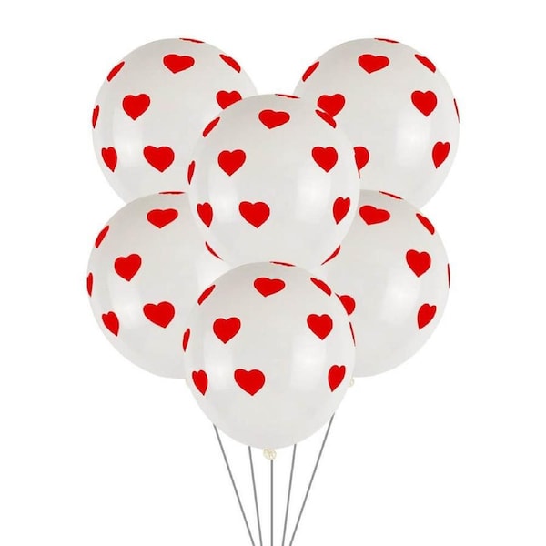 12-inch Red Heart Polka Dot White Latex Balloons 10pk