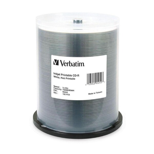 100pc VERBATIM CD-R White Wide InkJet 52x Speed Blank Discs 700MB