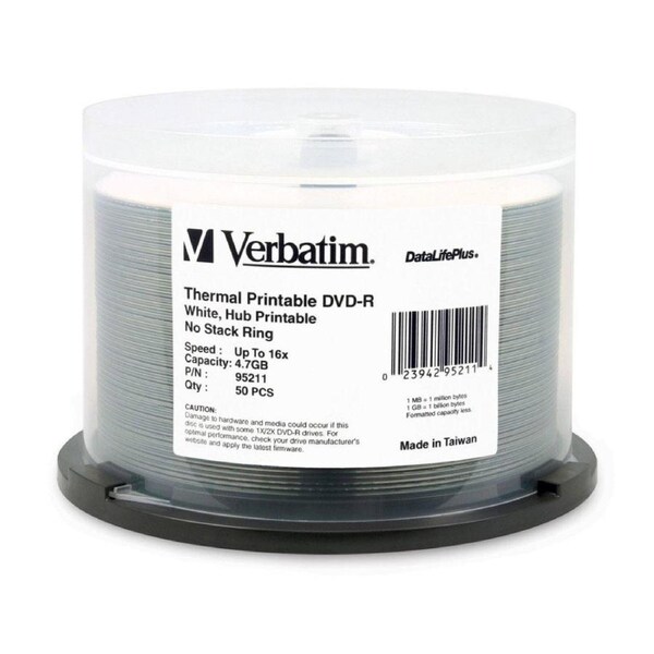 50pc VERBATIM DVD-R White Wide Thermal 16x Speed Blank Discs 4.7GB