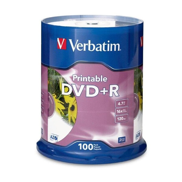 100pc VERBATIM DVD+R White InkJet 16x Speed Blank Discs 4.7GB