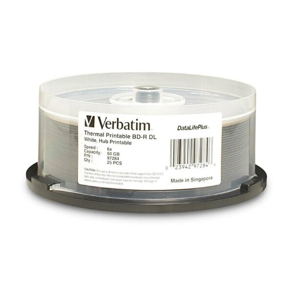 25pc VERBATIM BD-R DL Spindle White Wide Thermal 6x Blank Disc 50GB