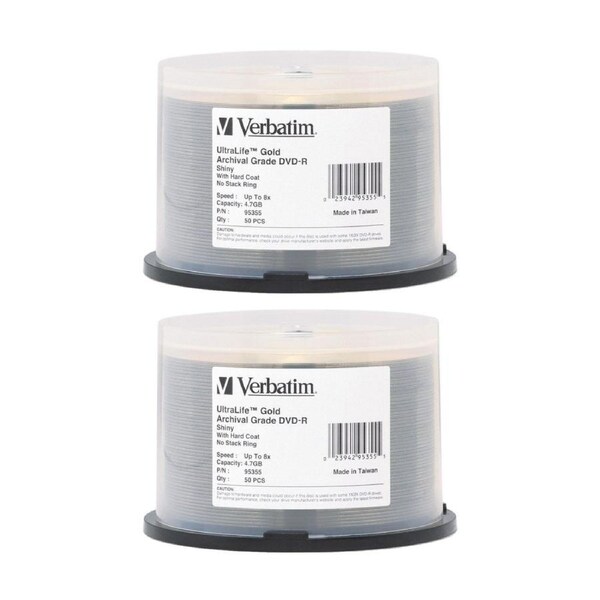 2 x 50pc VERBATIM DVD-R Gold Archival Grade Hard Coat 8x Speed Bank Discs 4.7GB