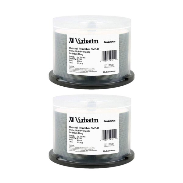 2 x 50pc VERBATIM DVD-R White Wide Thermal 16x Speed Blank Discs 4.7GB