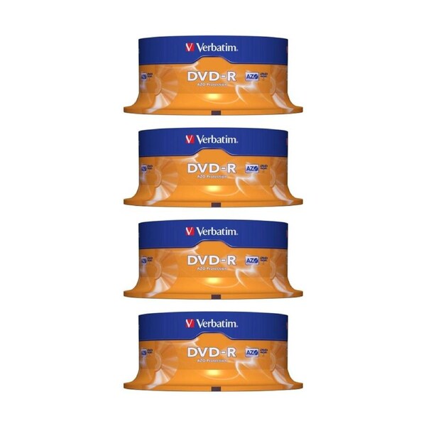 4PK 25pc VERBATIM DVD-R Spindle 16x Speed Blank Discs 4.7GB/120min