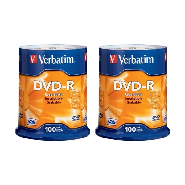 2 x 100pc VERBATIM DVD-R Spindle 16x Speed Blank Discs 4.7GB/120min