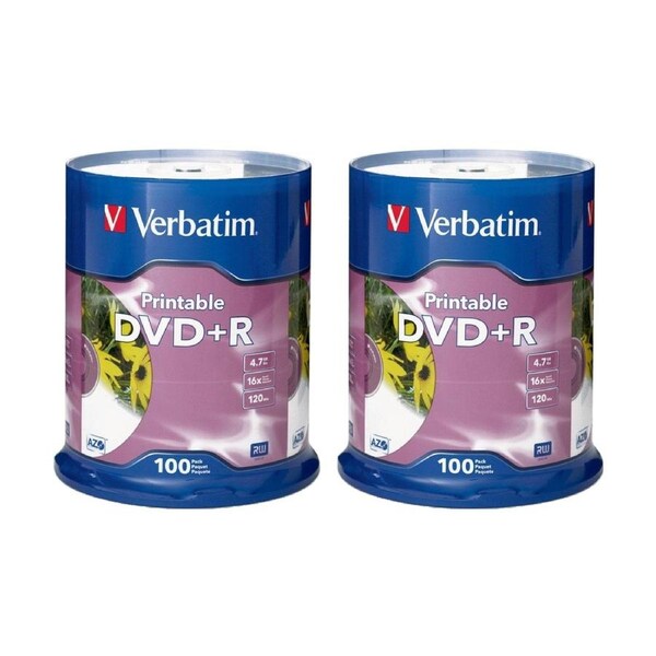 2 x 100pc VERBATIM DVD+R White InkJet 16x Speed Blank Discs 4.7GB
