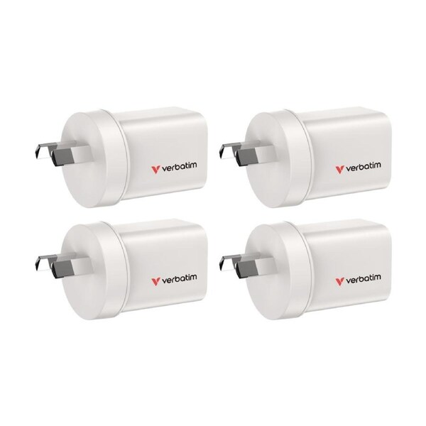 4PK VERBATIM AU/NZ GaN Wall Plug Charger 2 Port 35W USB A/C PCR White