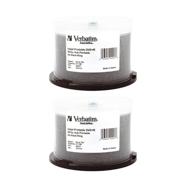 2 x 50pc VERBATIM DVD+R White Wide Inkjet 16x Speed Blank Discs 4.7GB