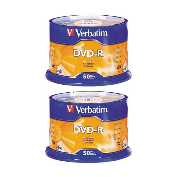2 x 50pc VERBATIM DVD-R Spindle 16x Speed Blank Discs 4.7GB/120min