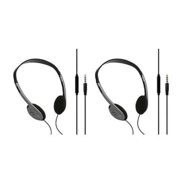 2PK VERBATIM Multimedia Over Ear Wired Headset W/ Inline Mic & 3.5mm Jack Grey