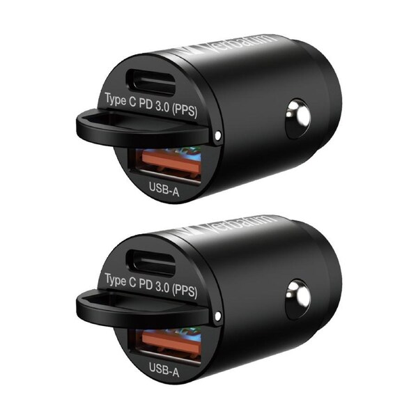 2PK VERBATIM Car Charger 2 Ports Power Delivery Quick Charge Mini 30W Black