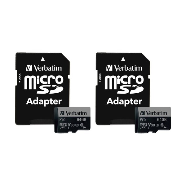 2PK VERBATIM Pro Micro SDHC Card (Class 10 UHS-I U3) w/ Adaptor 64GB