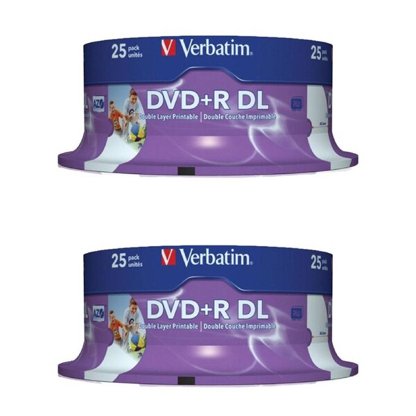 2 x 25pc VERBATIM DVD+R Double Layer White Wide Inkjet Blank Discs 8x 8.5GB
