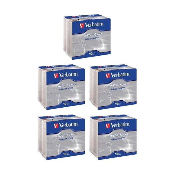 5 x 10pc VERBATIM Jewel Disc Storage Cases Holders CD/DVD Compatible