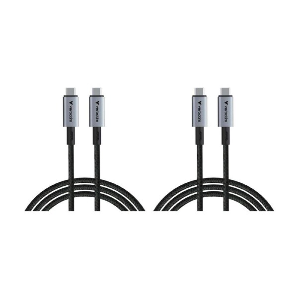 2PK VERBATIM USB-C-to-USB-C 240W 40GPS Device Charger Cable Cord 120cm