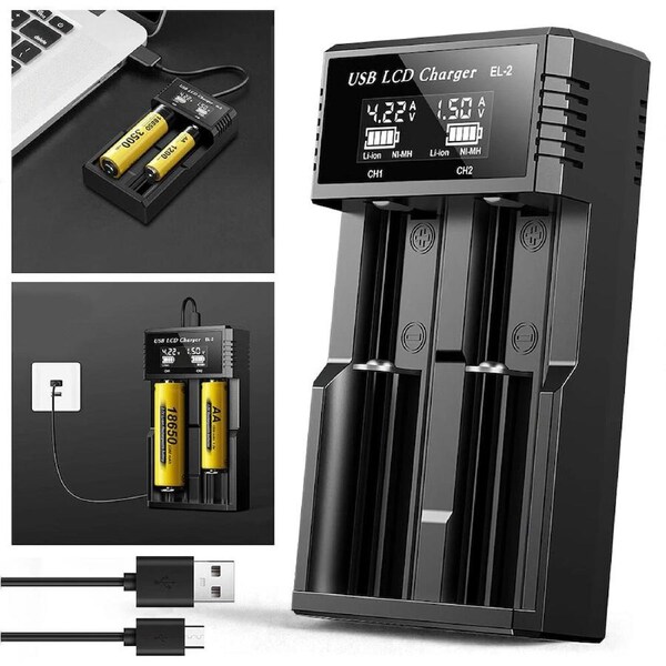 18650 Battery Charger 2 Bay Battery Charger LCD Display For Rechargeable Battery