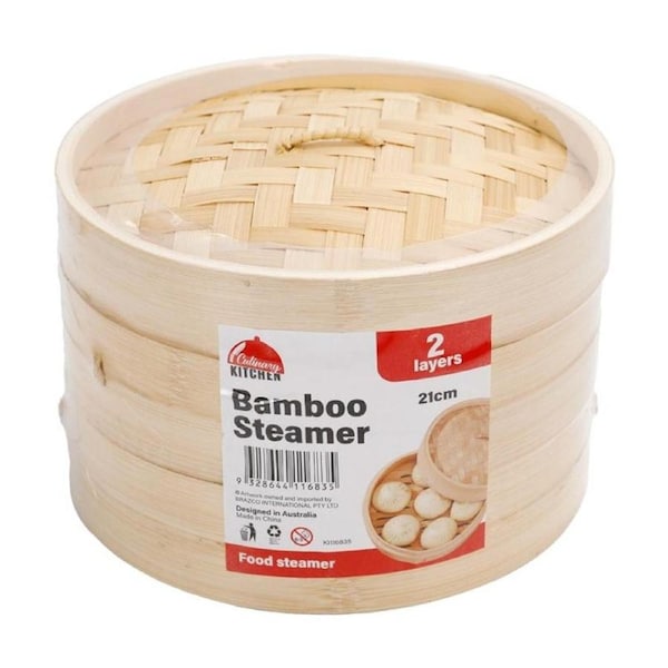 Braz 2 Layer Round Woven Bamboo Steamer W/ Lid 21cm Natural