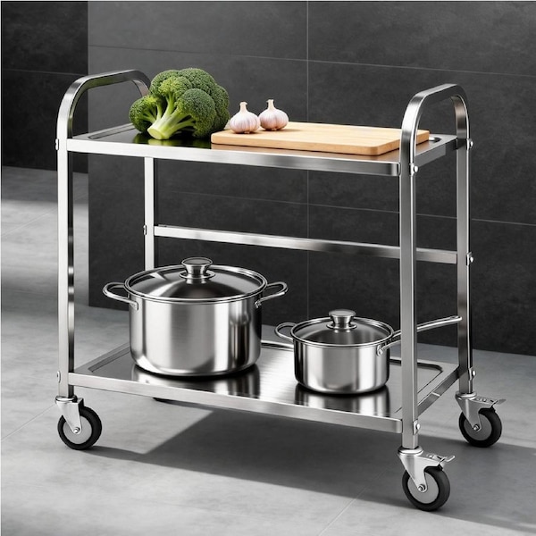 Cefito 2-Tier Stainless Steel Kitchen Trolley with Wheels 84x56x98cm