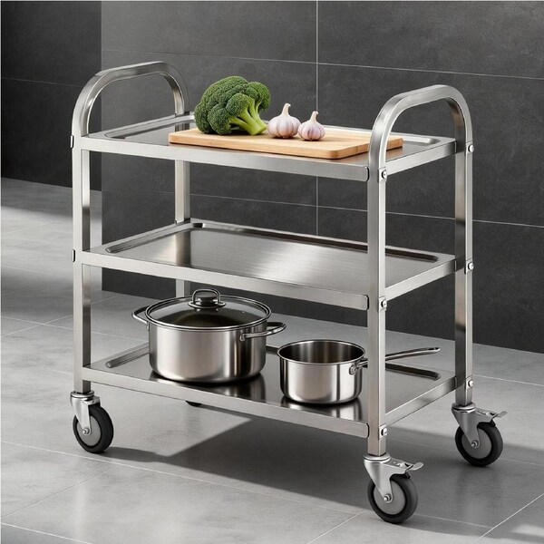 Cefito 3-Tier Stainless Steel Kitchen Trolley with Wheels 89X50X83cm